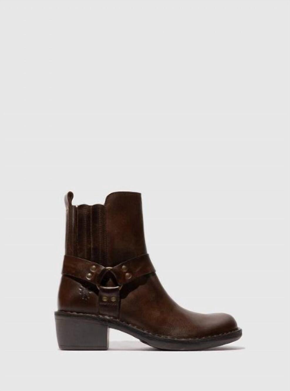 NEW FLY LONDON women's zip up ankle boots in dark brown